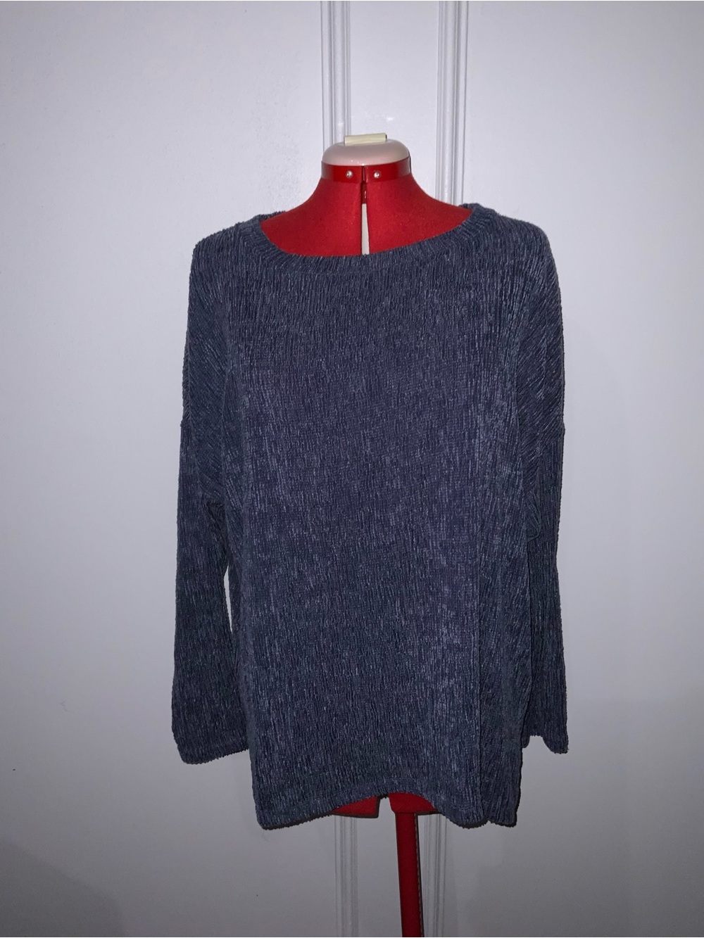 Simply Vera Vera Wang Cozy Womens Plisse crinkle Boatneck Sweater blue size XL